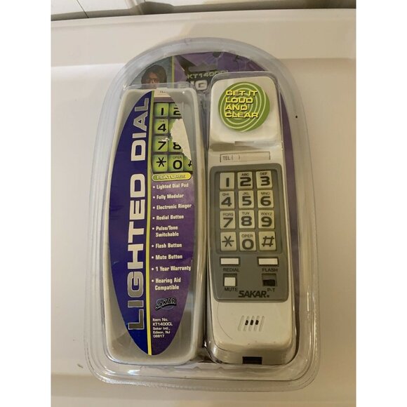 VINTAGE‎ White LIGHTED PUSH Big BUTTON DESK TELEPHONE BRAND NEW KT-1400CL Retro - Picture 1 of 5